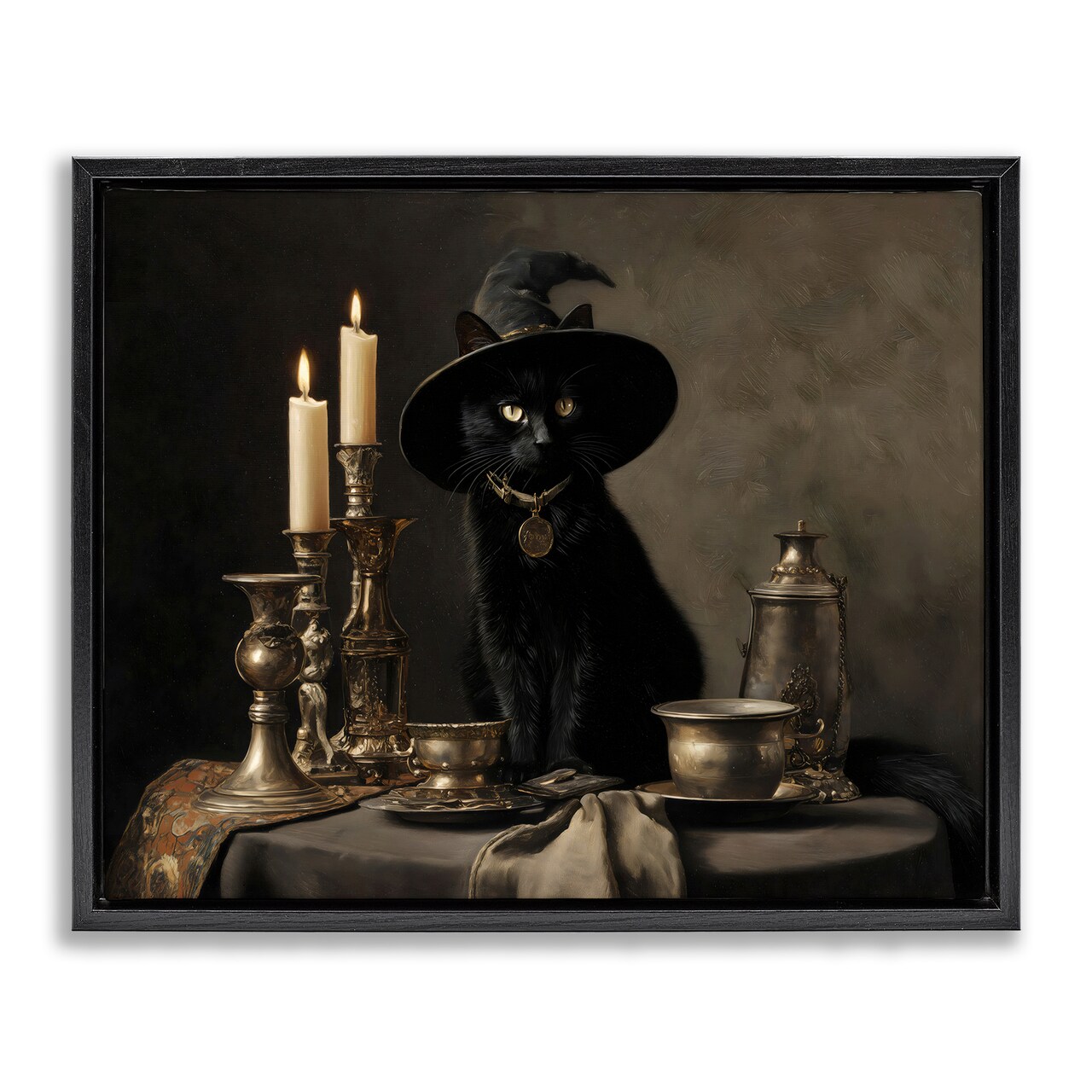 Stupell Industries Vintage Witchy Black Cat Floating Frame, design by Arlington Prints